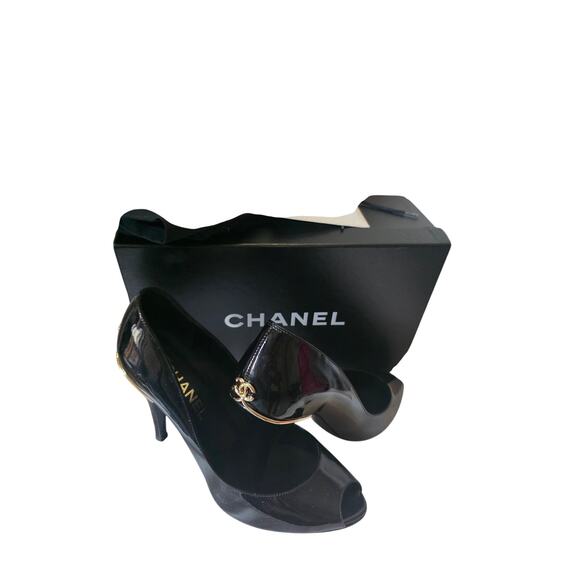 Chanel Black Patent Leather 2008 Interlocking CC Logo Pumps 39.5 - Picture 6 of 16